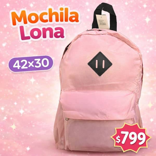 Mochila rosa de lona 42x30x15cm